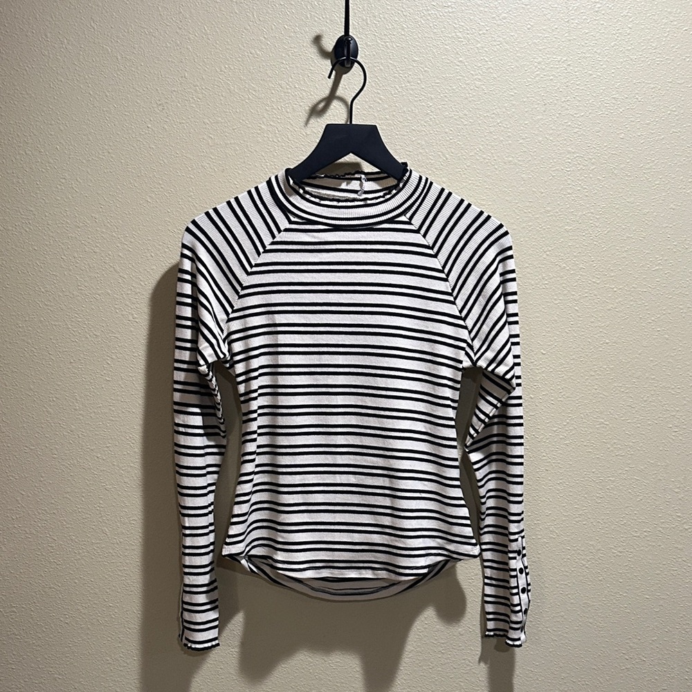 Free People Black and White Striped Long Sleeve shirt | Size Large